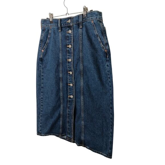 New Old Navy Denim Skirt Size 8 Button Front Midi Blue Jean High Waist - Picture 7 of 16